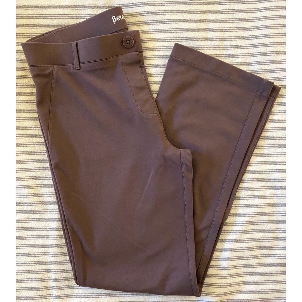 Betabrand 2 Pocket Dress Pant Yoga Pants, Size L Petite, Bootcut, Taupe / Auburn